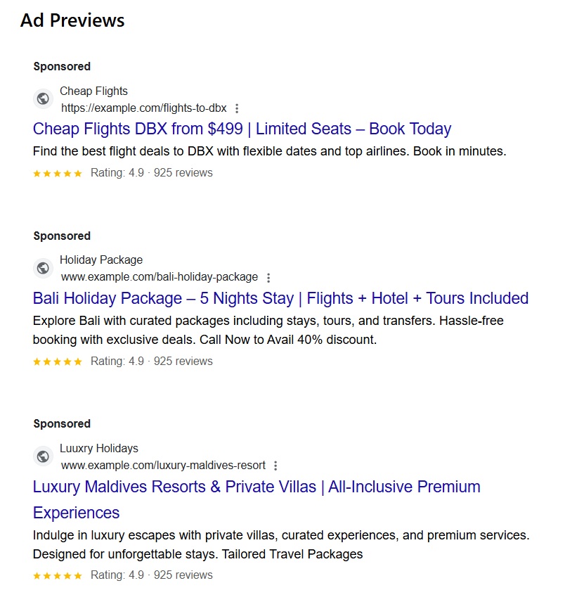 High conversion Travel Based Ad Copies